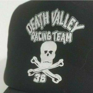 Vtg Death Valley Racing Team Hat Cap Adjustable Snapback Black White Racing Mesh